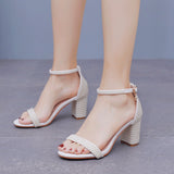 7 Cm Thick Heel And Light Mouth With Sandals Round Head Square Sandals White Pearl Wedding Shoes Size 44 Yards 45 Yards HZ0115