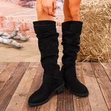 New Women's Fashion Boots Large-Size Round Head Thick And Long Boots Solid Color Belt Buckle In Autumn And Winter 2025 HZ0115