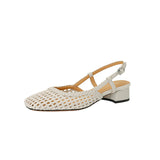 French Retro Weaving Hollowed-Up Sandals Women's Summer 2025 New Gentle After Triptying Coarse Heel Single Shoes HZ0115
