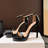 2025 New Cabinet With The Same High Heels With 10Cm Fine Heel Bare Color Waterproof Table Sandals Black HZ0115