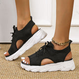Large-Size Sports Sandals Women 2025 Summer New Thick-Soled Flying Soft Base Leisure Flat Bottom Hollow Fish Mouth Beach Sandals HZ0115