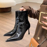 Sharp High And Martin Boots Short Boots Women 2025 New Plus Velvet Temperament Soft Skin Skin Skinny Skinny Skinny And Retro Leather Boots HZ0115