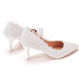 7 Cm Pointed Single Shoes Small Thin Heel Single Heel Single Shoe Tips Shoes Large Size Women's Shoes Lace Wedding Shoes Bridesmaid Shoes HZ0115
