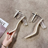 2025 Summer New Women's Transparent Sandals Crystal Korean Version Of 100, With Coarse Heel Casual Sandals Women's High Heels HZ0115