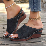 2025 New Women's Slope And Thick Bottom Slippers Large-Size Pure Color Fish Mouth Slope And High-Inctase Leisure Slippers HZ0115