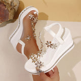 Large-Size Slope And Flower Sandals Women 2025 Summer New Loose With Water Drill Loose Cake Thick-Soled Sandals Women HZ0115