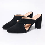 Baotou Back Empty Sandals Coarse Women's Shoes 8Cm Pointed Deep Mouth Side Velvet Half-Dragging Fashion Pointed High Heels Women HZ0115