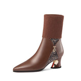 Autumn And Winter Warm Haired Boots In The Thick Boots And 2025 New Knitted Sharp Leather Boots HZ0115