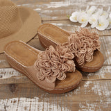 2025 New Summer Women's Slope And Thick-Bottom Slippers Large-Size Wear With Flowers Decoration HZ0115