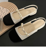 Vintage White French Mary Jane Shoes Women 2025 New Summer Pearl Fairy Wind Flat-Bottomed Sandals HZ0115