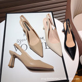 Baotou Sandals 2025 New French Retro Pointed Thick Heel High Heel Shoes Back Empty Women's Professional Single Shoes HZ0115
