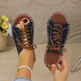 New 2025 Summer Canvas Korean Version Of Women's Cool Drag Flat And Large Sandals Denim Shoes HZ0115