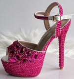 14Cm Fish Mouth High-Heeled Sandals Fine Heel Water Diamond Wedding Shoes Bride Shoes Color Diamond Crystal Sandals Full Of Diamond Shoes HZ0115