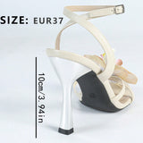 Women's Round Head Three-Dimensional Flowers Paint And Fine High-Heeled Sandals Women's Shoes Gorgeous Apricot High Heels HZ0115