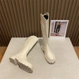 White Chelsea Boots Long Barrel Knight Boots 2025 New Martin Boots Autumn Winter Women's Shoes High-Heeled Long Boots HZ0115
