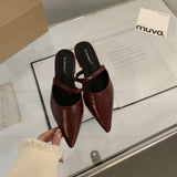 Women's Top Half Slippers Women Summer Wear Pointed Soft Leather Evening Shoes Gentle Fairy Wind Flat Bottom Of The Mole HZ0115