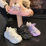 2025 Spring And Summer Tire Bottom Old Dad Shoes Women's Net Air Breathable Pink Casual Sneakers Thick-Soled Small White Shoes Tide HZ0115