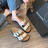 Beach Bucken Cool Slippers Women Summer Wear Double Belt Buckle Soft Bottom Thick Bottom Leisure Cold Drag HZ0115