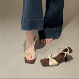 New French Retro Leopard Print In The Summer Of 2025 With Square Bows And High Heels Of Sandals HZ0115