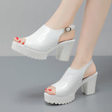 Fish Mouth Patent Leather Crocodile High Heel Sandals Summer White Wedding Shoes Waterproof Table Thick Cheongsam Walking Shoes Coarse Heel Women's Shoes HZ0115