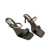In The Summer Of 2025, The New Fine Heel With A Sexy Water Drill Black Sandals Wear High-Heeled Buckle With Cold Slippers HZ0115