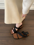 Small Hill And Cool Toe Sandals Women's Shoes Summer Outside Wearing Square High-Heeled Slippers Design Feel Beach Roman Shoes HZ0115