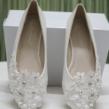 Large-Size Flat-Bottomed Tip Diamond Lace Wedding Shoes Bridal Shoes Dancing Bridesmaid Shoes Comfortable Flat Heel Single Shoes HZ0115