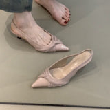 French Gentle Temperament Pointed High-Heeled Shoes Women's Light Mouth Folds Low Heel Single Shoes Behind The Empty Head Sandals HZ0115