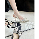 Water Drill Bow Bow Head Sandals Women's 2025 New Fine-Heeled High Heels Elegant French Pointed Shoes HZ0115