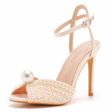 Fish Mouth High Heel Sandals 10 Cm White Pearl High Heel Women Sandals Banquet Wedding Dress Wedding Dress Bridal Shoes HZ0115