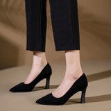 High-Heeled Women 2025 New Summer Black Fine Tip Pointy Light Mouth Velvet Career Hitchhed Temperament Single-Shoe Women HZ0115