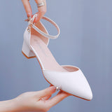 4 Cm Thick Heel Tip Small White Shoes Low Thick Heel In Hollow Sandals Spring Square Heel Women's Shoes White Bridal Shoes HZ0115