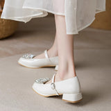 French Mary Jane Women's Shoes 2025 Summer New Square Drill Sexy High Heels Outside Wearing Coarse Leather Shoes HZ0115