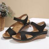 New 2025 Summer Slope And Thick-Soled Sandals Women's Shoes Large-Size With Fish Mouth Magic Stickers HZ0115