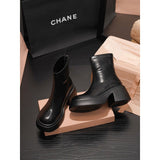White Short Boots Girl Pine Cake Thick Bottom Small Man Height Elastic Thin Boots Thin Boots HZ0115