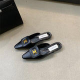 Naipa 2025 Spring And Summer New Metal Buckle Tip Tip Flat-Bottomed Slippers Flat And Half Dragged Outside Wearing Women Cool Drag Comfortable HZ0115