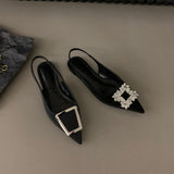 French Flat-Bottomed Black-Headed Sandals Fairy Shoes 2025 New Spring And Summer Pointed Drill Temperament Single Shoes HZ0115