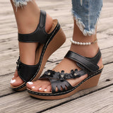 2025 Summer New Women's Slope And Thick-Soled Sandals Large-Size Fish Mouth Beach Sandals Flower Decoration HZ0115
