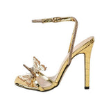 Women's Three-Dimensional Butterfly Decorative Water Drill Cross After The Belt Square Toe Fine High-Heeled Sandals Women's Shoes HZ0115
