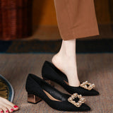 Small Scent Single Shoes Women's Coarse Heel 2025 New Spring And Autumn Wedding Shoes Bridal Shoes Tip High Heels Design Sense Niche HZ0115