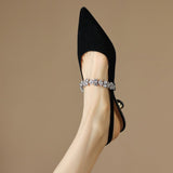 2025 Spring And Summer New French Diamond Soft Leather Silver Tip Behind The Back Of Mary Jane Single Shoes Small Heel Sandals Woman HZ0115