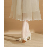 Naipa~French Pearl Coarse Heel High Heels Design A Sense Of Niche Temperament Dentstiness Head Dress Bridesmaid Shoes Light Color HZ0115