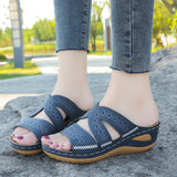 43-Yard Cool Slippers Women's Slope And Fish Mouth Thick-Sed Large-Size Shoes Multi-Color Optional Embroidery Cool Drag Woman HZ0115