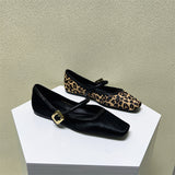 Standing Women's Shoes In The Autumn Of 2025 With Leopard-Print Square Head Flat Shoes European Shallow Single Shoes HZ0115