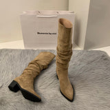 Sharp-Headed High-Heeled Kaqi Heap Boots Boots Women's Shoes 2025 New Spring And Autumn Winter Thin Long-Sleeve Knight Boots HZ0115