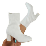 Spring Boots 2025 New Autumn/Winter Sharp Head Weaving Big Size Women's Boots Coarse High Heel Middle-T-Big-Hee Thin-Skinned Socks Boots HZ0115