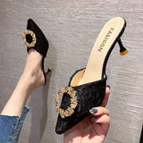 Slippers Women Wear Half-Slippers Women 2025 New French Fine And Bag Head Cool Drag Black High HZ0115