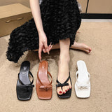 20025 Summer New Large-Size Toe Square Bow Bow Fine Heel Heel Cold Slippers HZ0115