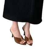 Fine Heel High Heels 2025 Summer New Folded Metal Buckle Tip-Toed Cool Drag Sexy Thin Heel Shoes HZ0115