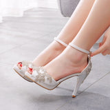 10 Cm High Heel Sandals Shallow Mouth Fish Mouth Water Table High Heel Sandals Water Drill Wedding Bridal Shoes White High Heels Women HZ0115